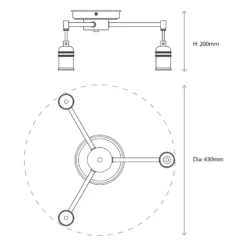Quay Design Hyndman LED 3-Light Semi-Flush Ceiling Light Matt Antique Brass 6W 210lm -Fashion Lamps 554VH A7