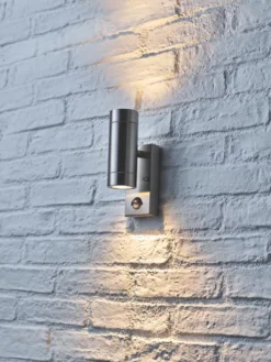 LAP Bronx Outdoor Up & Down Wall Light With PIR Sensor Stainless Steel -Fashion Lamps 6213R A3
