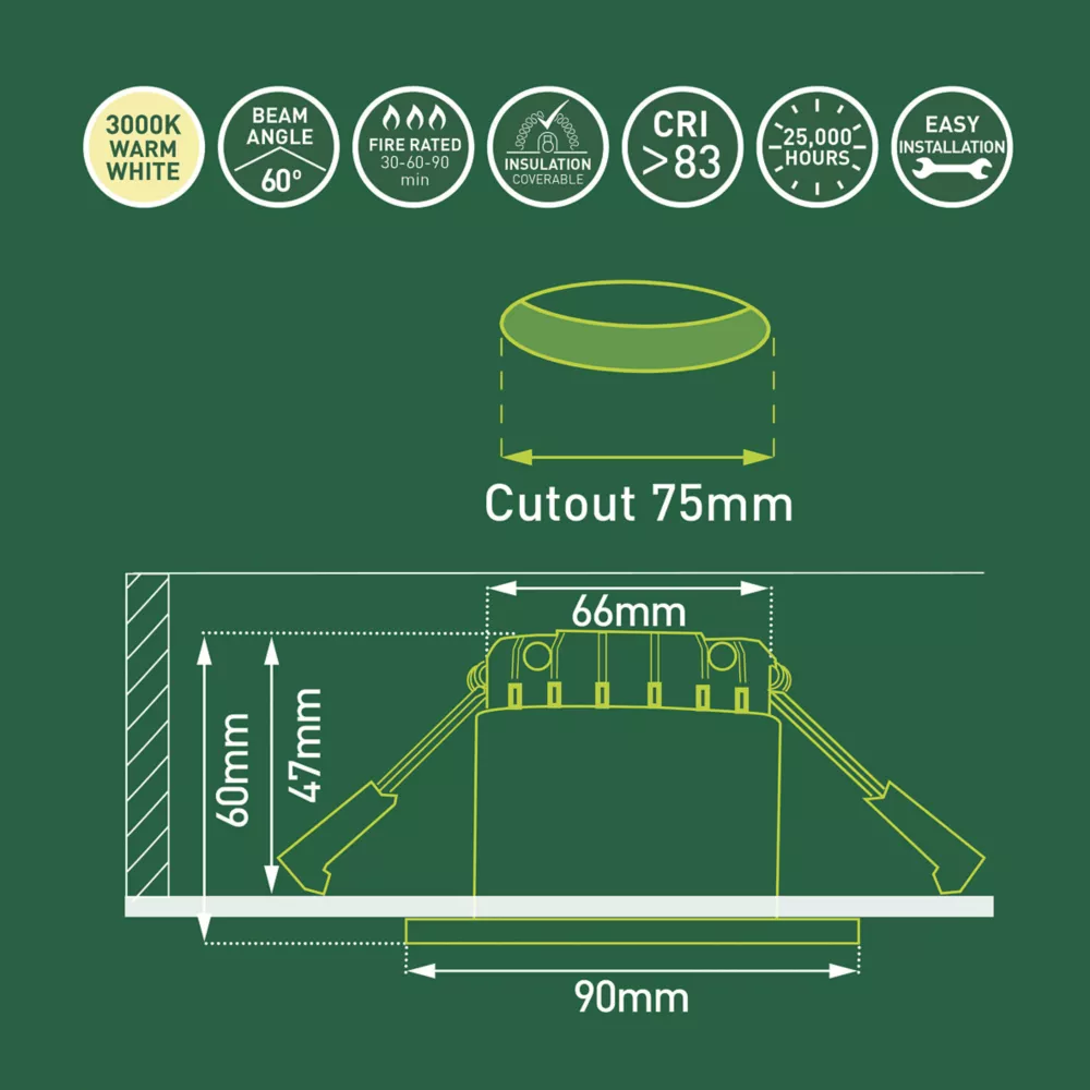 Luceco FType Fixed Fire Rated LED Downlight Matt White 4W 400lm 6 Luceco FType Fixed Fire Rated LED Downlight Matt White 4W 400lm - Image 6