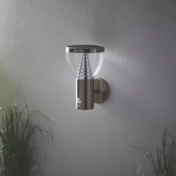LAP Galaxy Outdoor LED Solar-Powered Wall Light With PIR & Photocell Sensor Brushed Stainless Steel 400lm -Fashion Lamps 950PG A5