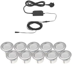 LAP Apollo White 45mm Outdoor LED Deck Light Kit Polished Stainless Steel 4.8W 10 X 18lm 10 Pack